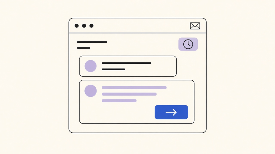 A rep's inbox showing a short follow-up email thread with a clear next step highlighted