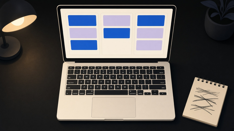 A rep's desk with a CRM pipeline board on screen, sticky notes replaced by tracked stages