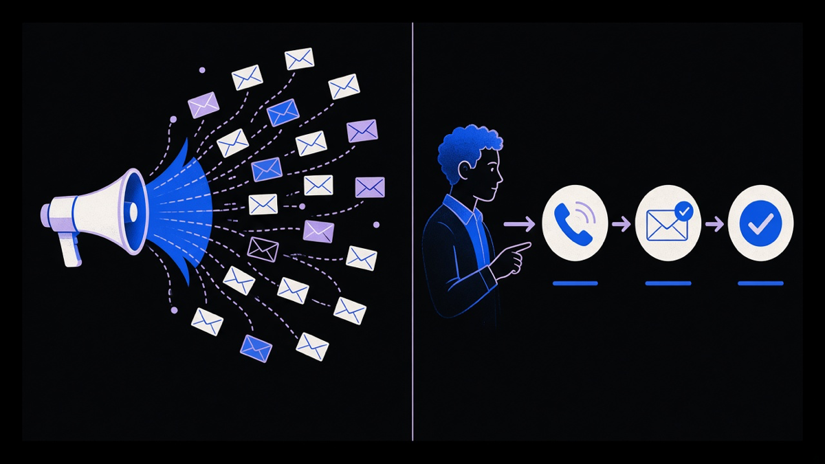 A side-by-side comparison of a marketing automation flow versus a sales cadence workflow