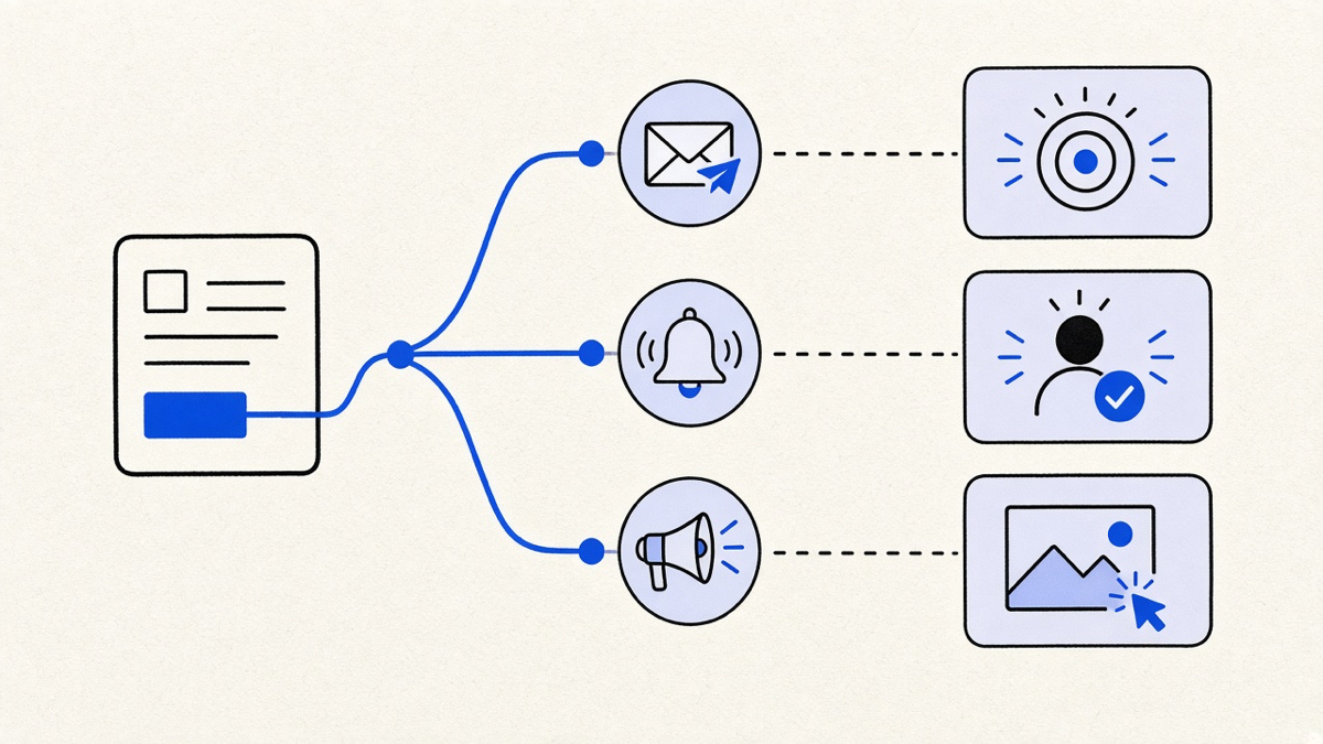 A workflow diagram showing a form submission branching into three different automated follow-up paths