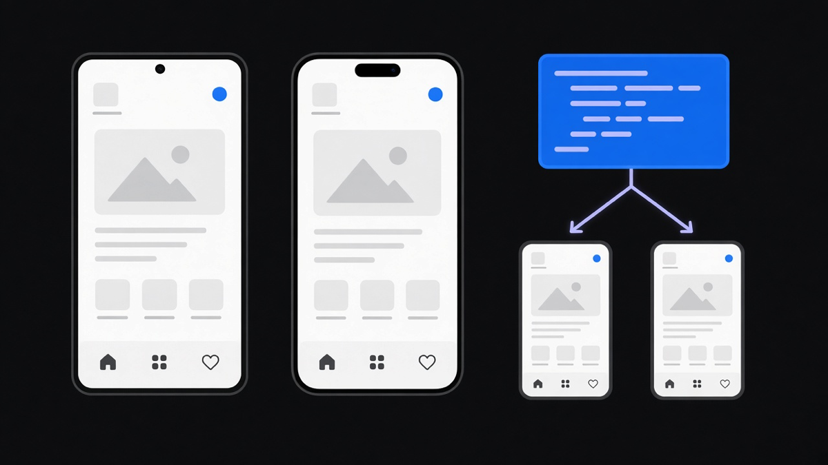 A side-by-side diagram comparing a native Android build, a native iOS build, and a shared React Native codebase feeding both