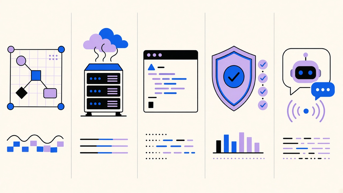 Five automation platform categories drawn as separate lanes, from visual canvas to agent-native, each with a different icon