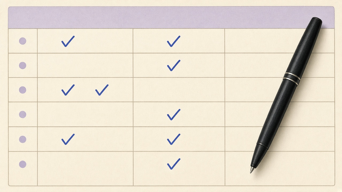 A side-by-side comparison grid showing redesign proposal line items scored across three vendor columns