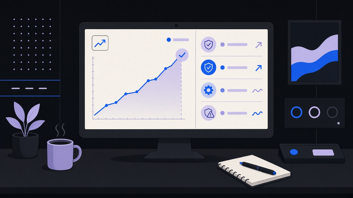 A dashboard showing an agent’s tool calls, guardrail checks, and an eval pass rate over time