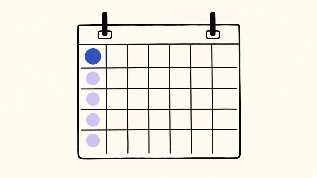 A calendar page with a large one-time payment marked on day one and smaller recurring payments marked every month after
