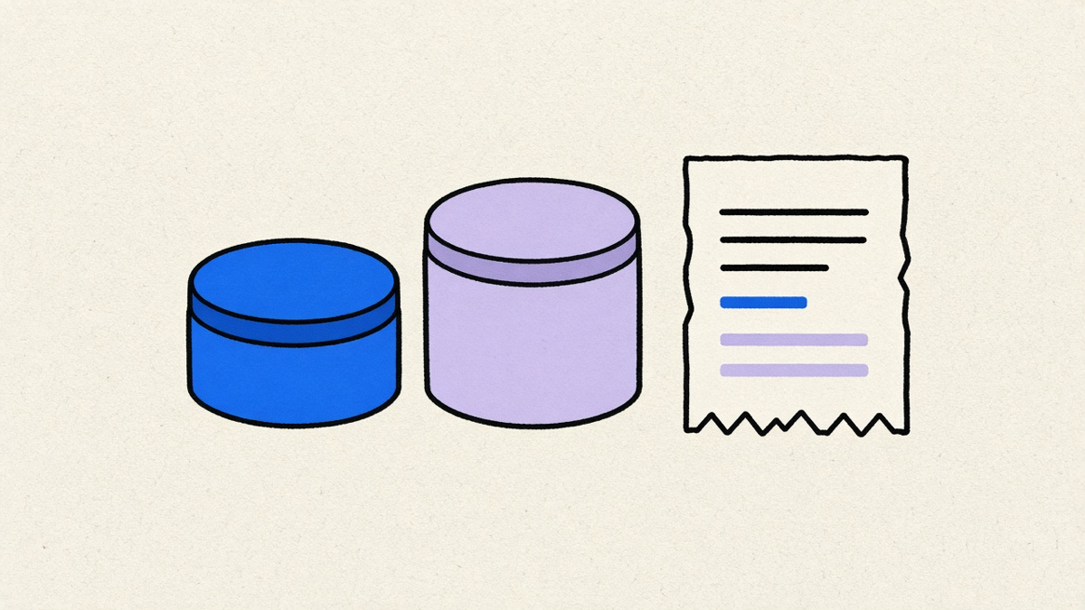 Illustration of two different-sized pricing tier discs next to a torn receipt implying hidden overage costs