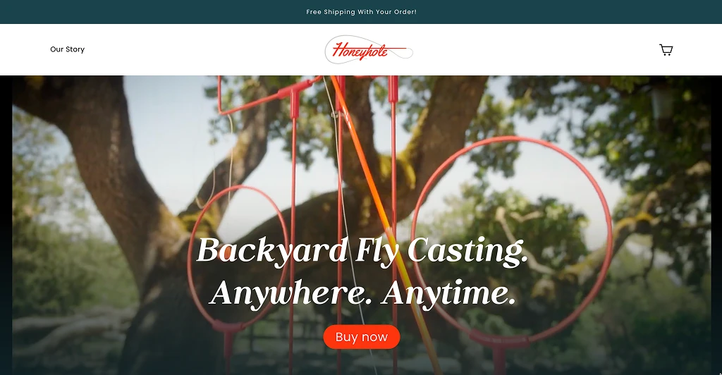 Honeyhole homepage hero: Backyard Fly Casting. Anywhere. Anytime.