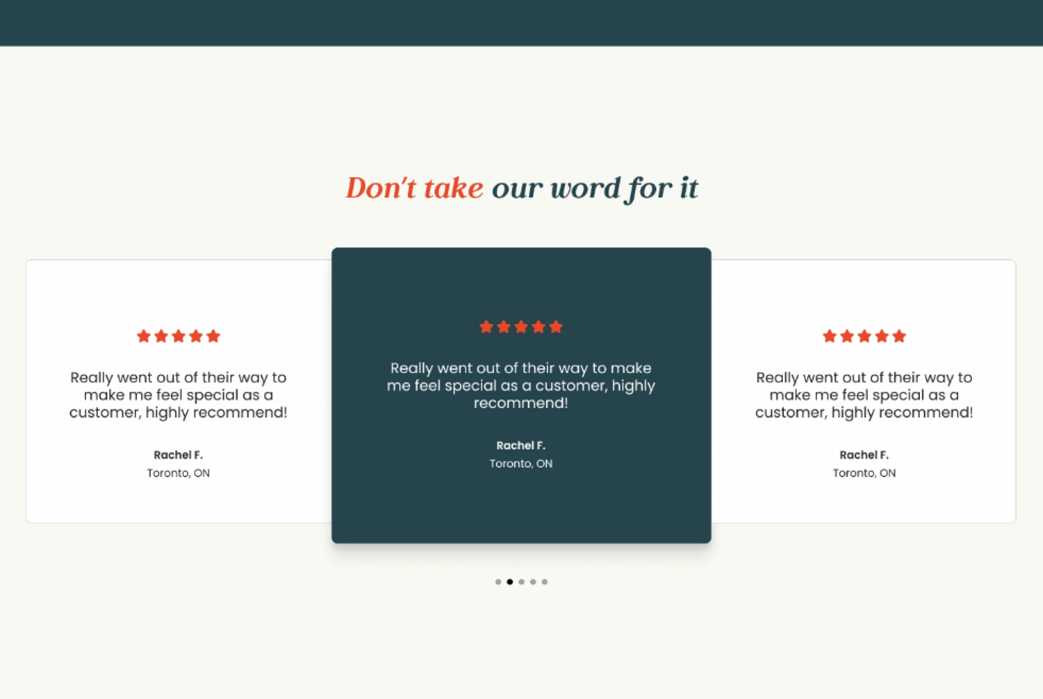 Don't take our word for it customer testimonials carousel